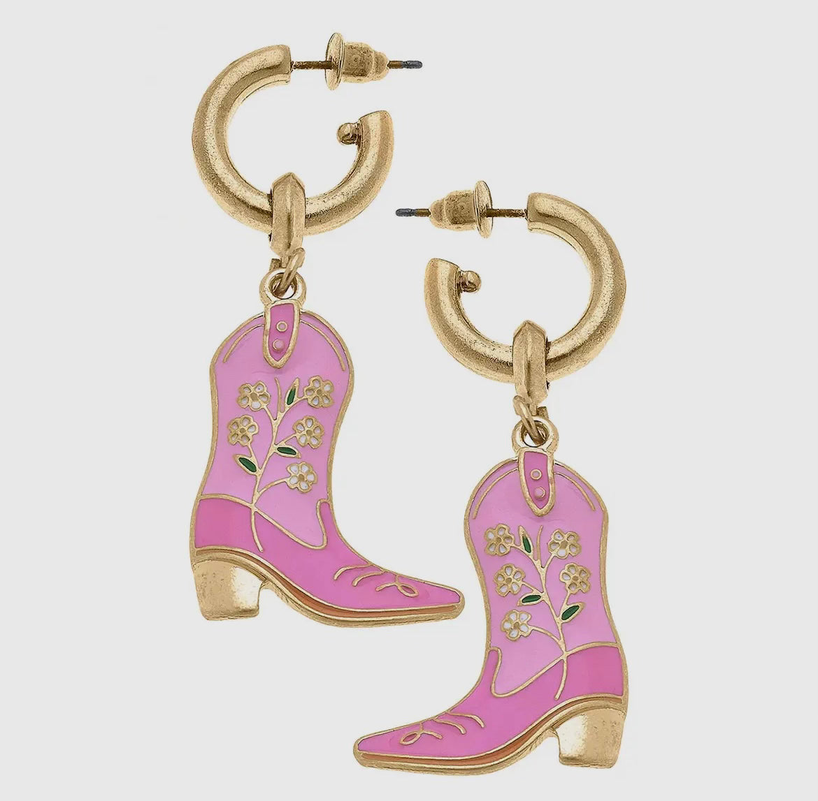 Pink Cowgirl Boots Hoop Earrings