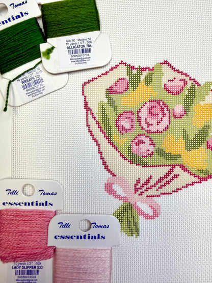 Flower Bouquet Needlepoint Canvas | 18 Mesh