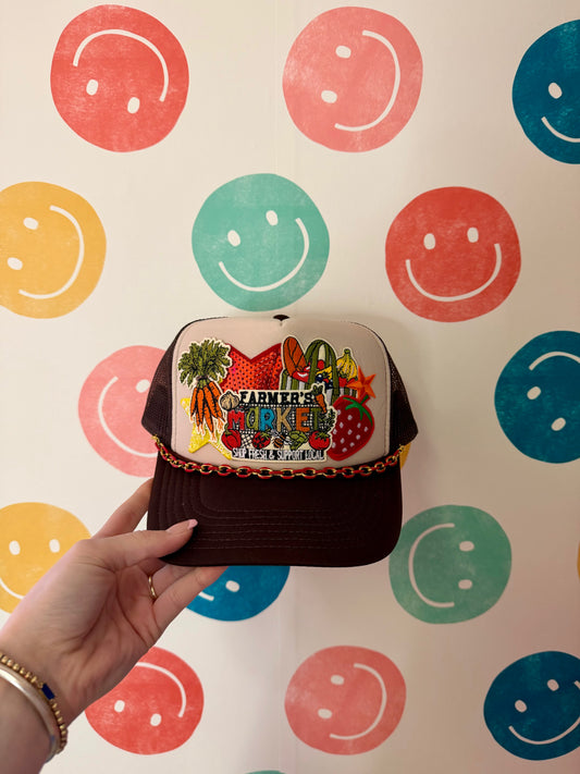 Tan and Brown Farmers Market Trucker Hat | Adult