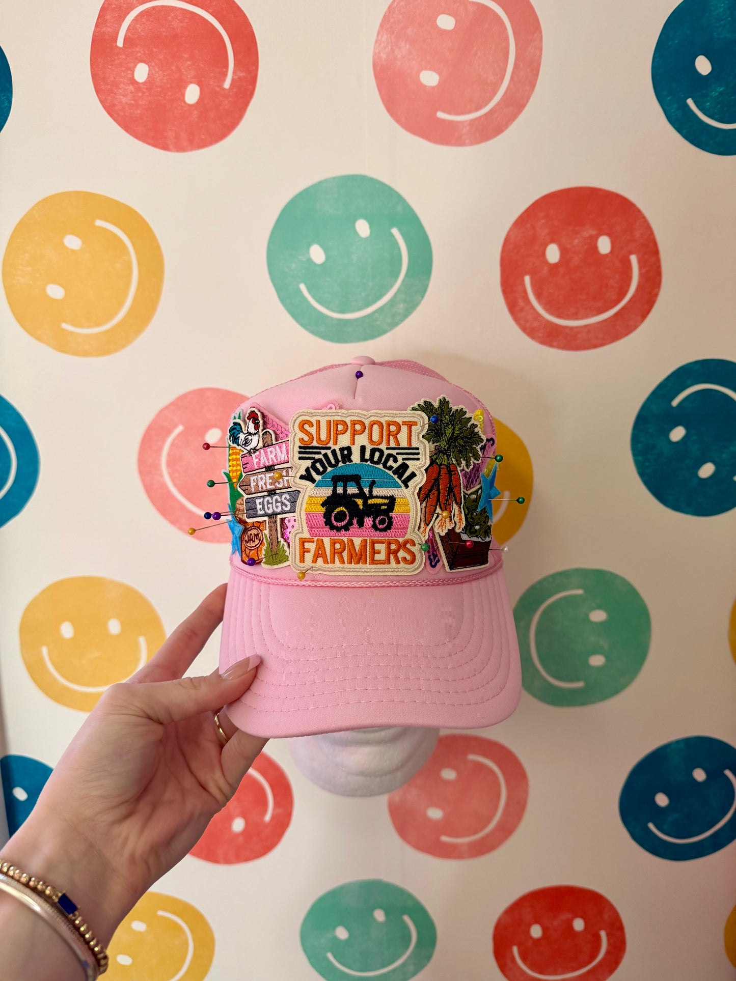 Pink Support Local Farmers Trucker Hat | Adult