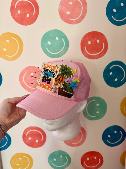 Pink Support Local Farmers Trucker Hat | Adult