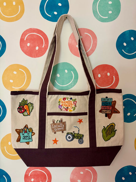 Tan and Brown Farmers Market Canvas Tote Bag