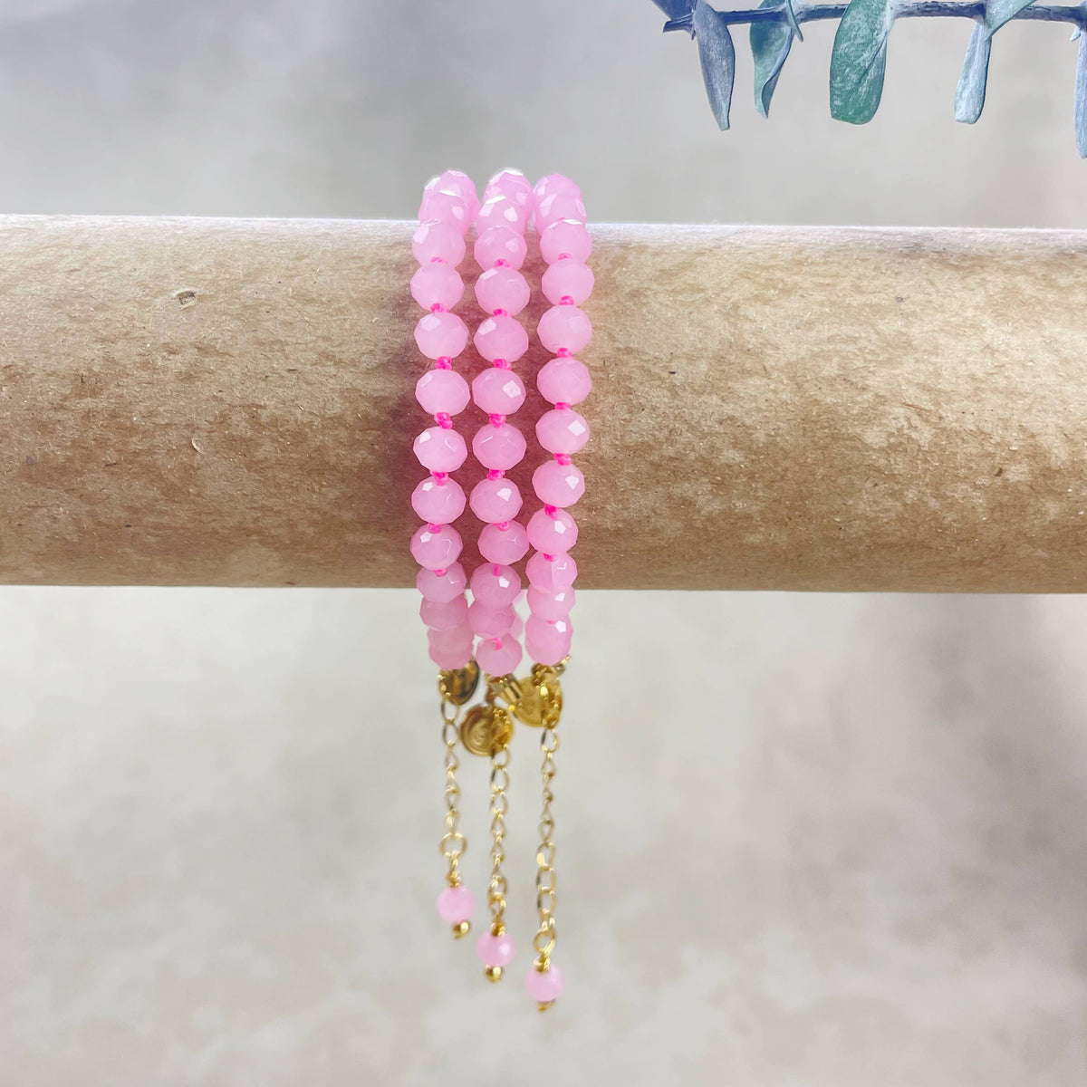 Pink Neon Crystal Beaded Handknotted Bracelet
