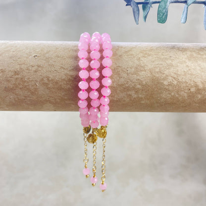 Pink Neon Crystal Beaded Handknotted Bracelet