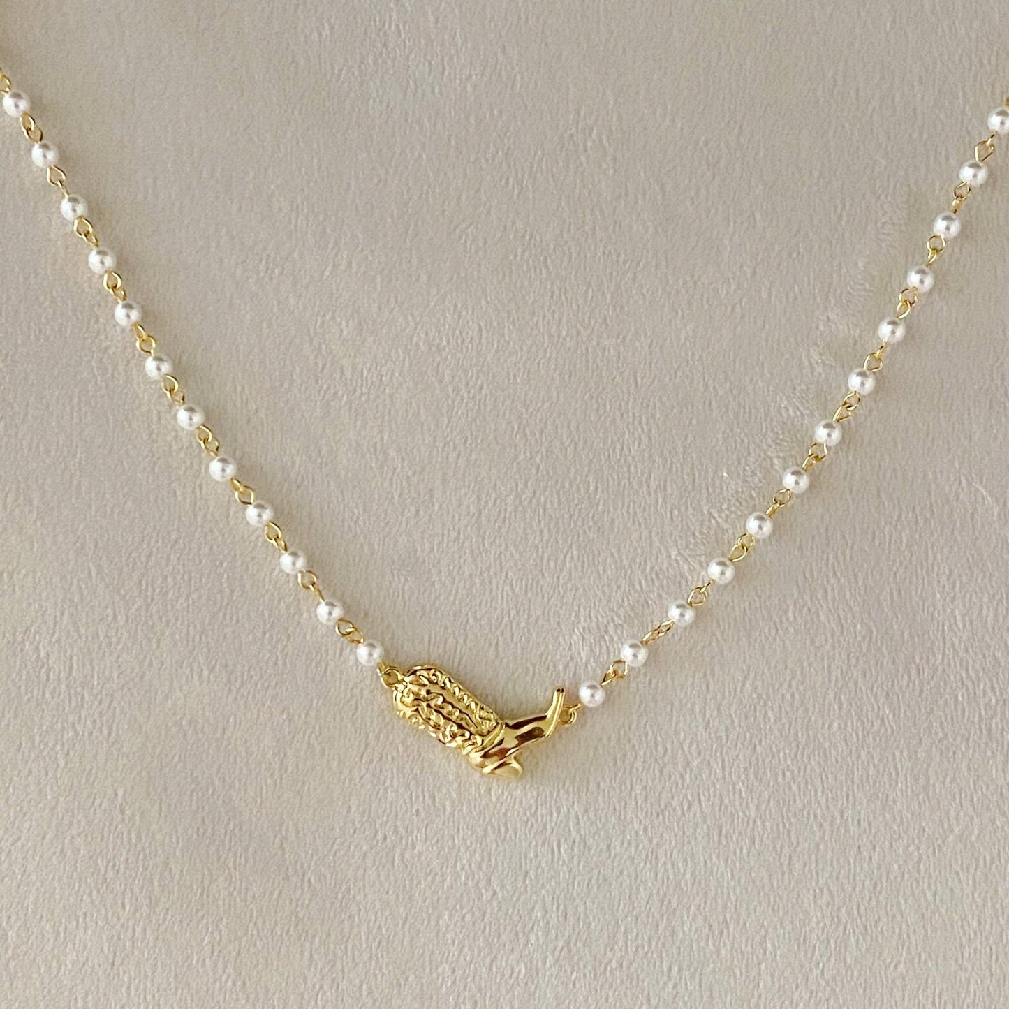 Cowgirl Boot Pearl Chain Necklace | 18K Gold Plated