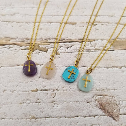 Natural Stone Cross Necklace