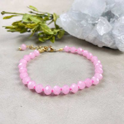 Pink Neon Crystal Beaded Handknotted Bracelet
