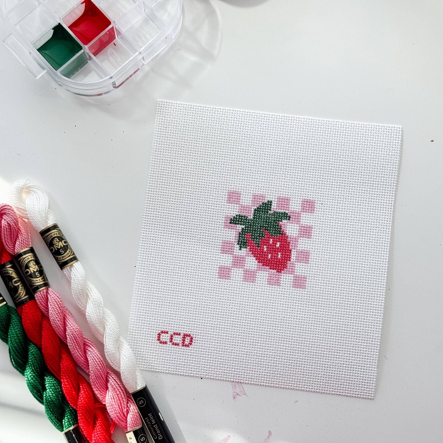 Strawberry Checkered Needlepoint Canvas | 18 Mesh