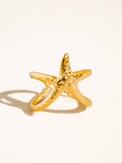 18K Gold Non-Tarnish Starfish Wrap Open Ring | Tarnish Proof