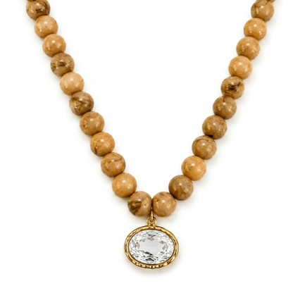 Marbled Bead Glass Crystal Pendant Necklace