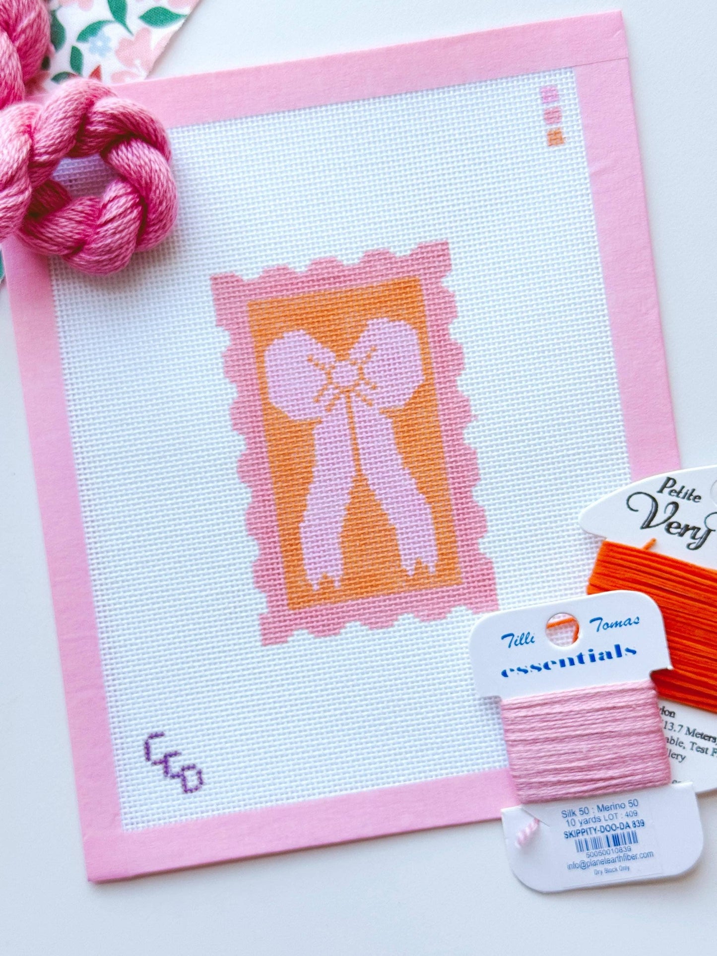 Pink & Orange Bow Needlepoint Canvas | 18 Mesh