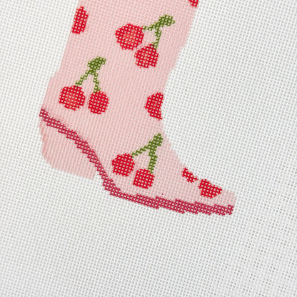 Cherry Cowgirl Boot Needlepoint Canvas | 18 Mesh