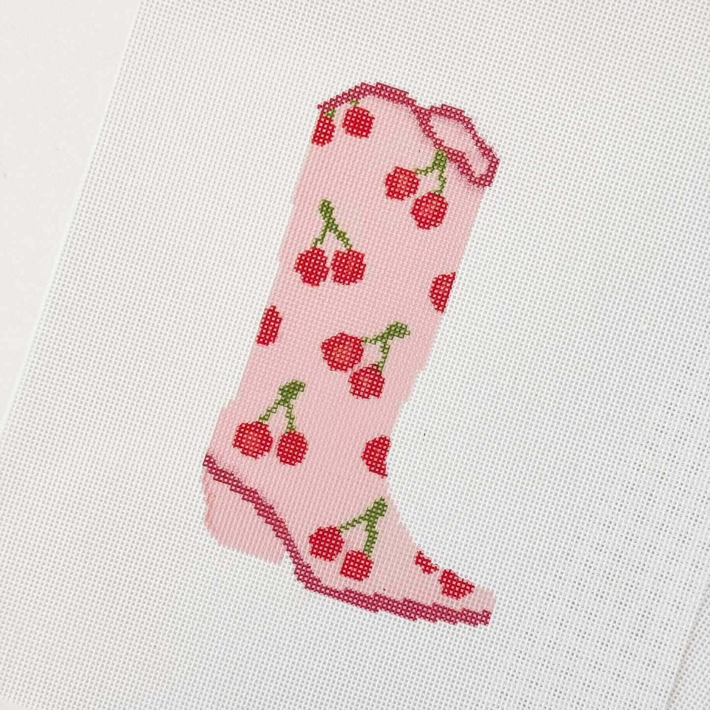 Cherry Cowgirl Boot Needlepoint Canvas | 18 Mesh