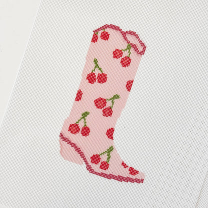 Cherry Cowgirl Boot Needlepoint Canvas | 18 Mesh