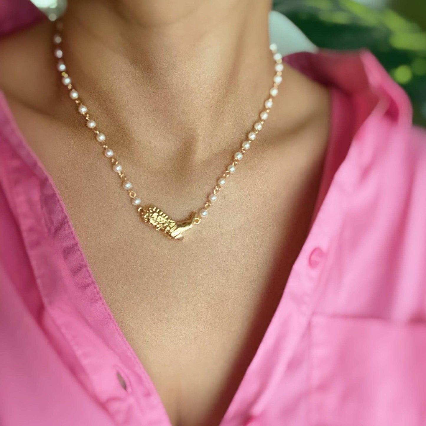 Cowgirl Boot Pearl Chain Necklace | 18K Gold Plated