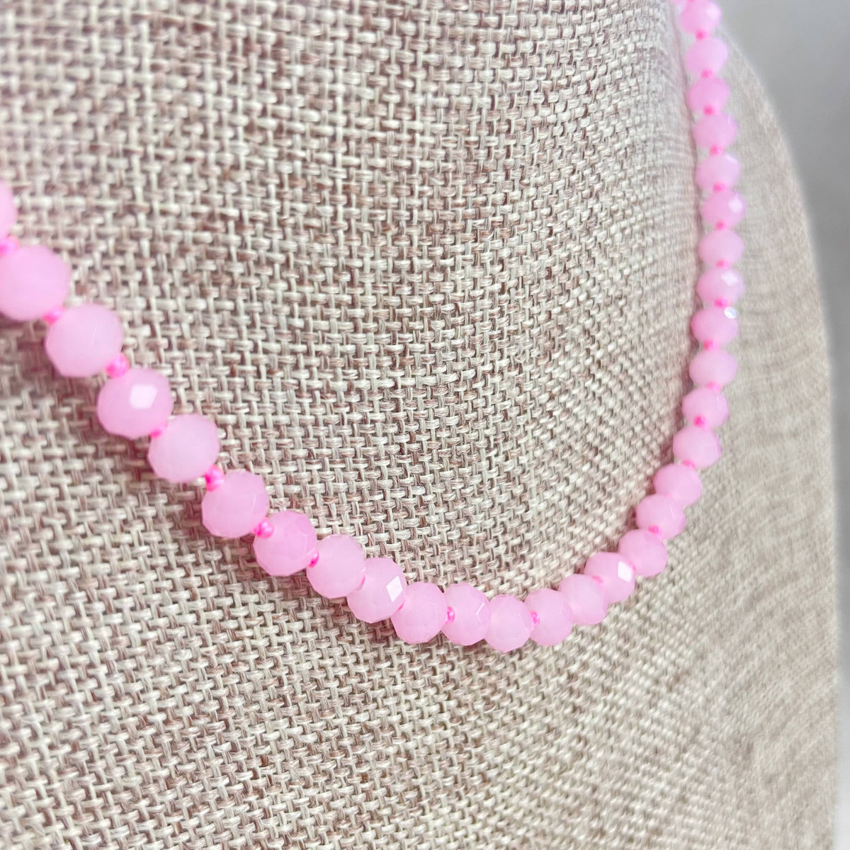 Pink Neon Crystal Beaded Handknotted Necklace