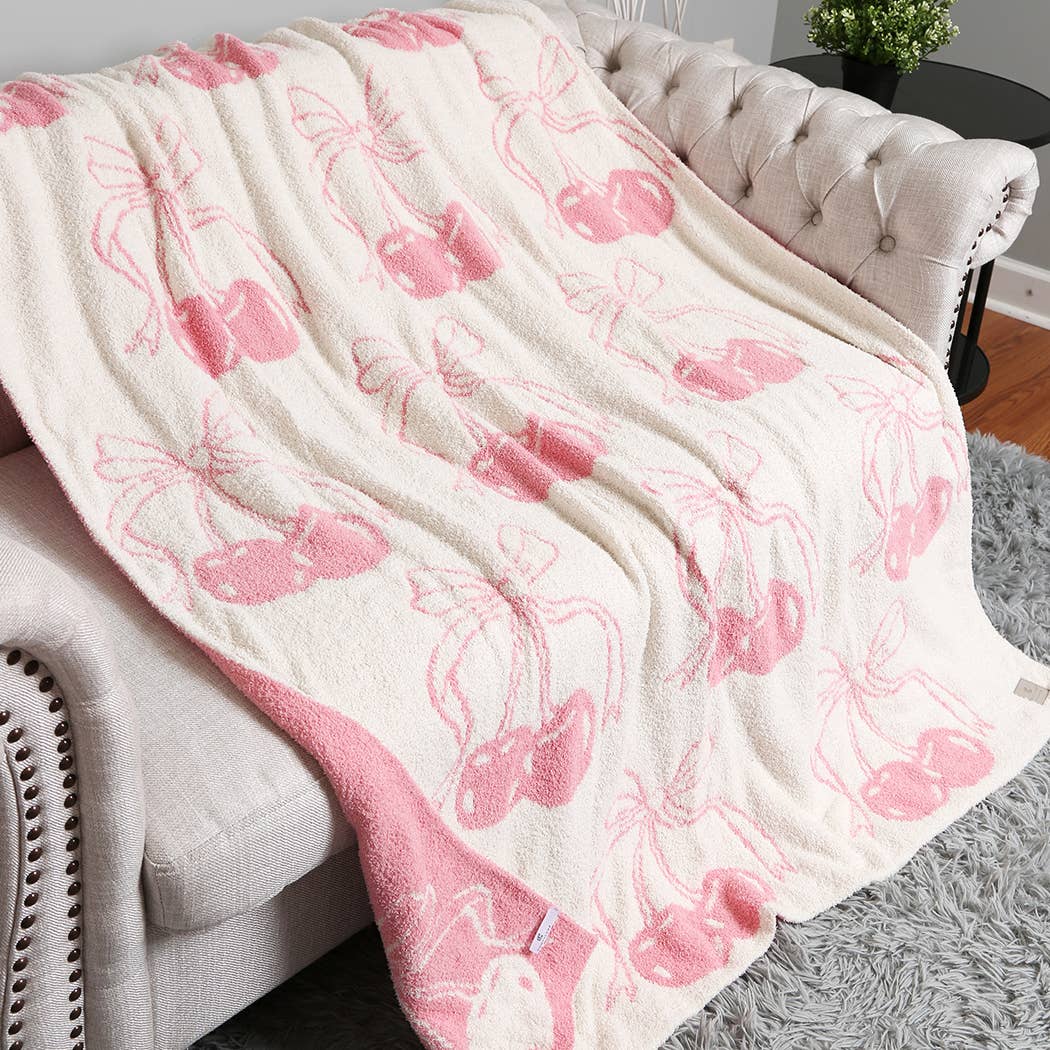 Cherry with Bow Print Cozy Soft Throw Blanket