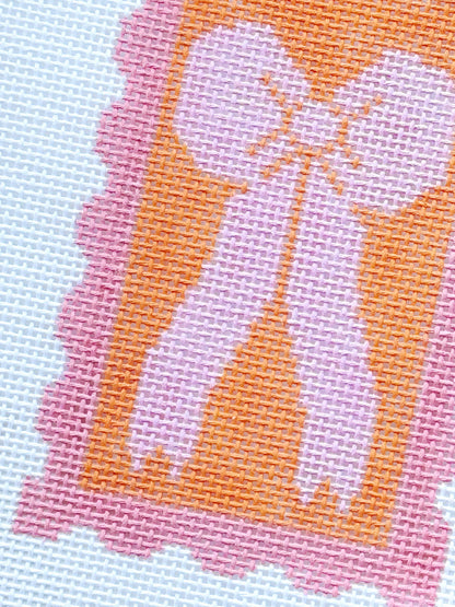 Pink & Orange Bow Needlepoint Canvas | 18 Mesh