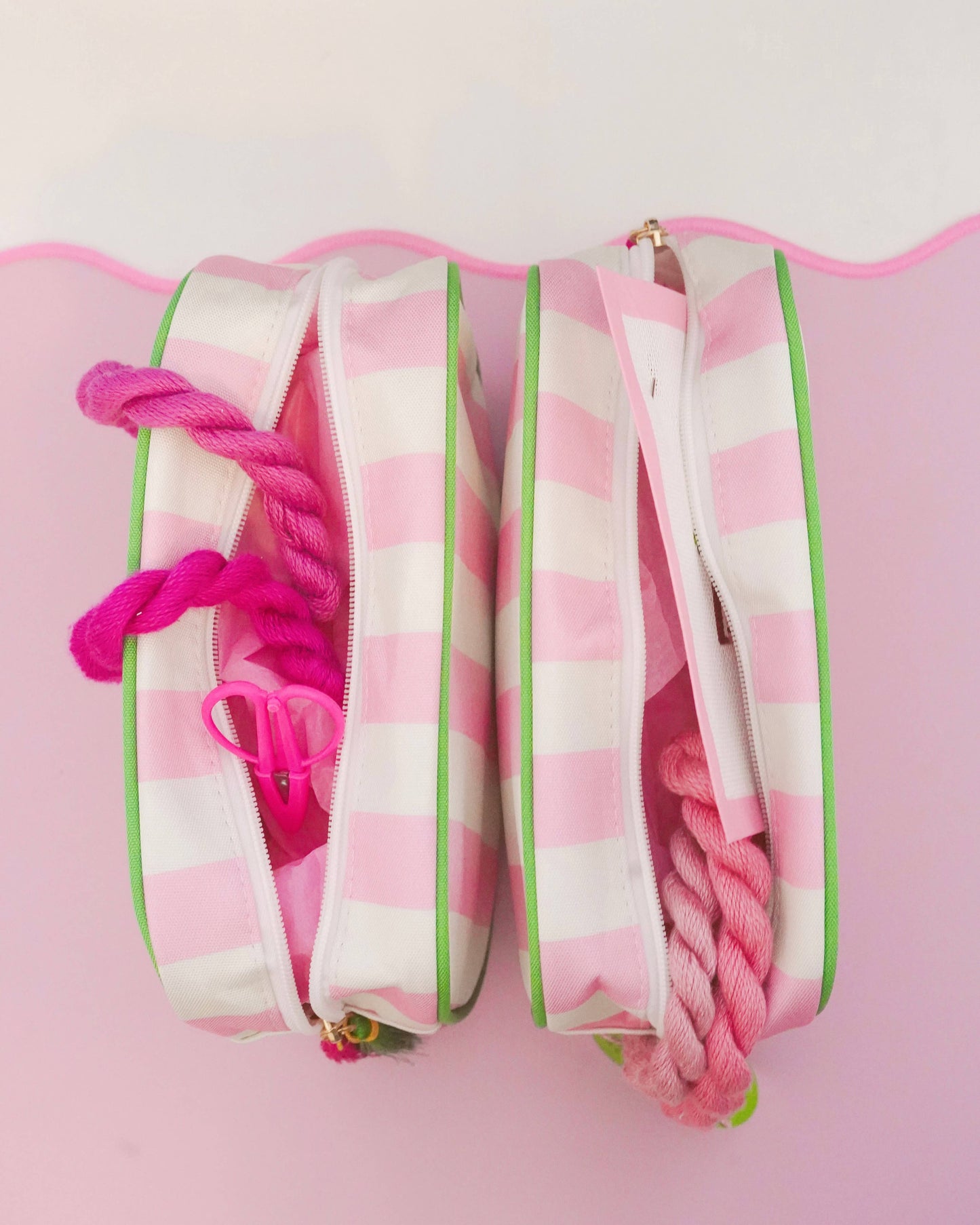 Pink Striped Needlepoint Accessories Bag