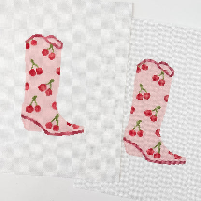 Cherry Cowgirl Boot Needlepoint Canvas | 18 Mesh