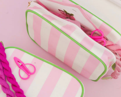 Pink Striped Needlepoint Accessories Bag