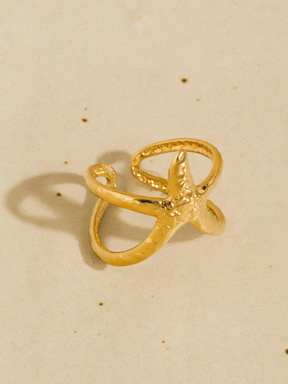 18K Gold Non-Tarnish Starfish Wrap Open Ring | Tarnish Proof