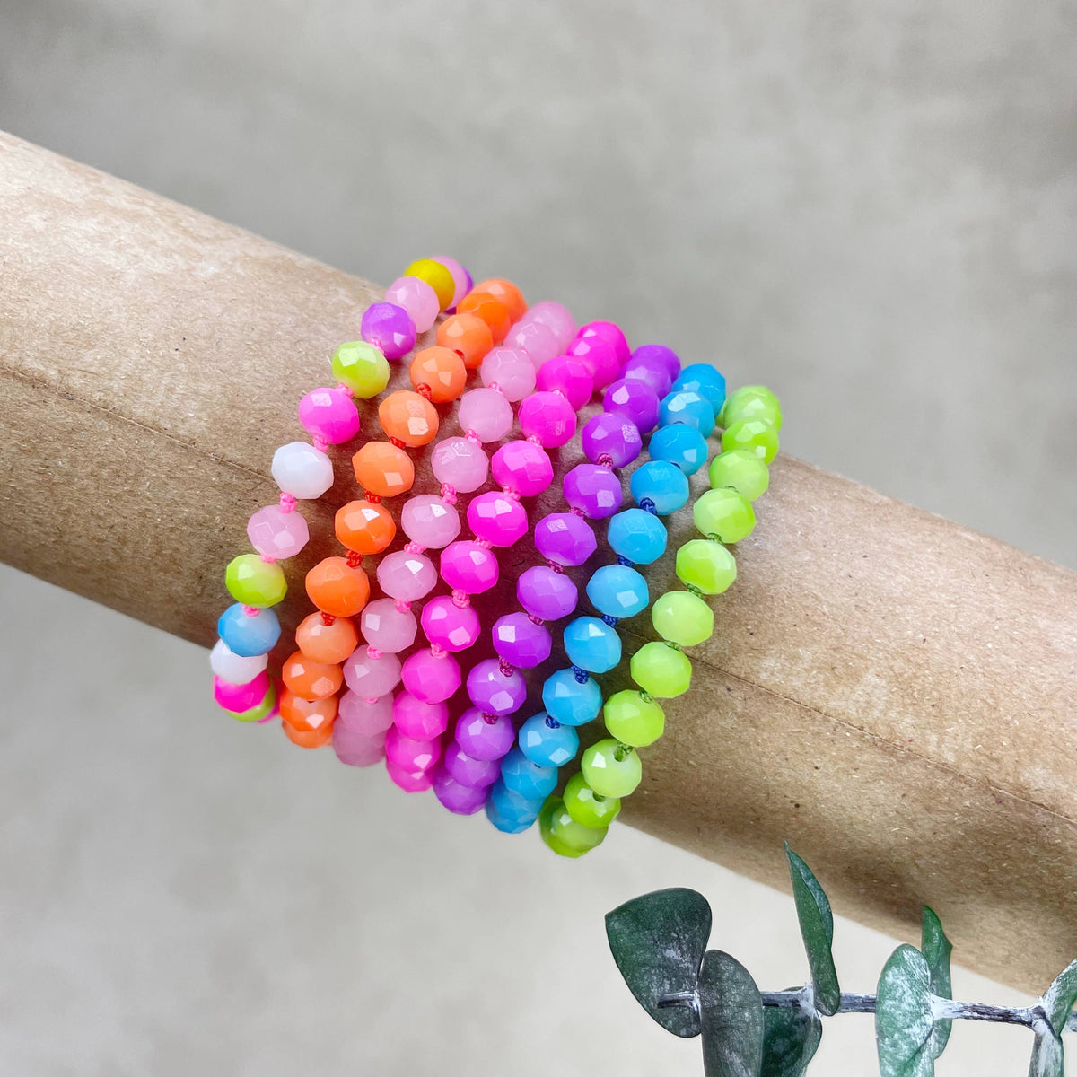 Pink Neon Crystal Beaded Handknotted Bracelet