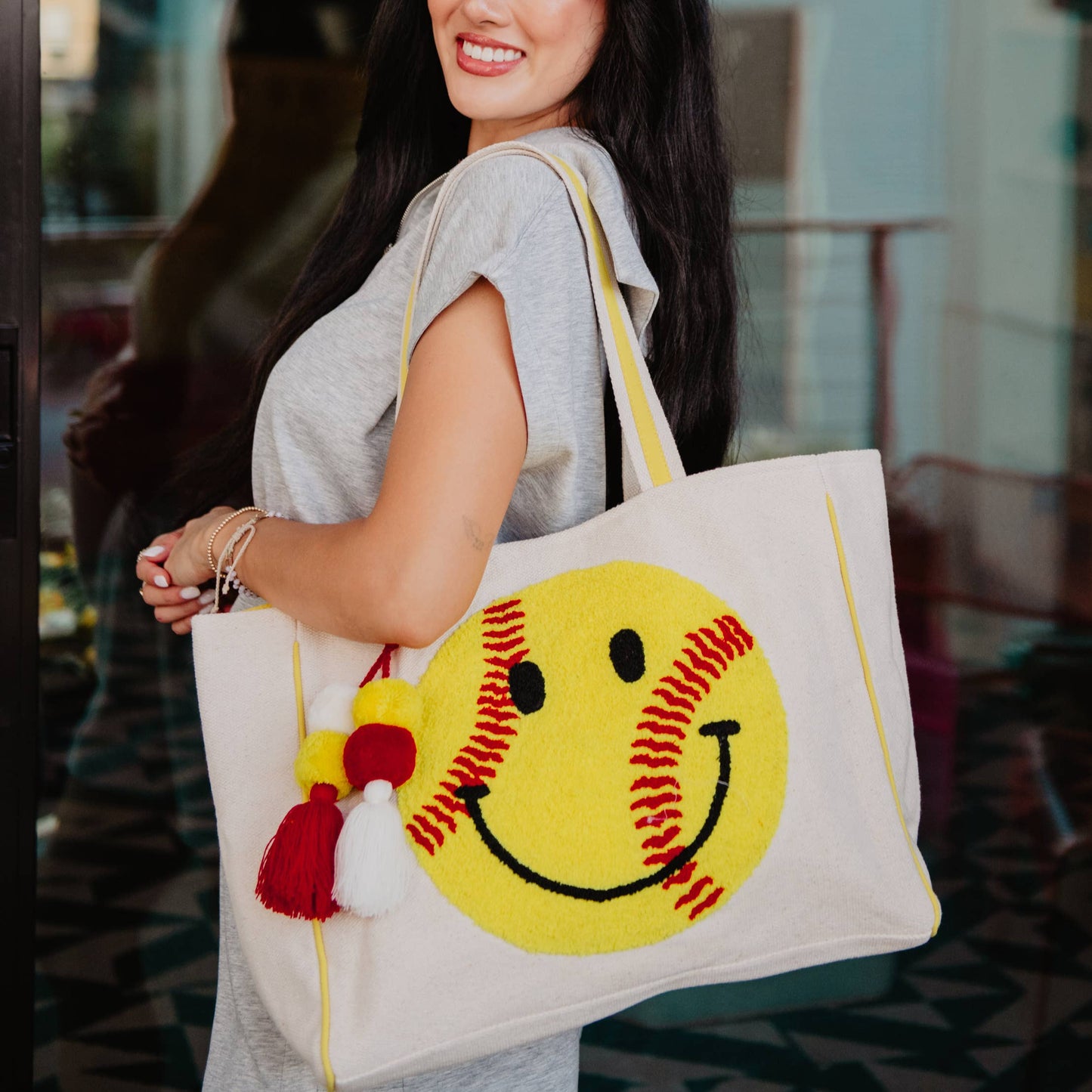 Softball Happy Face Tote Bag
