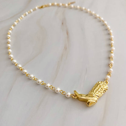 Cowgirl Boot Pearl Chain Necklace | 18K Gold Plated