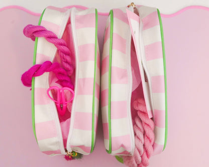 Pink Striped Needlepoint Accessories Bag