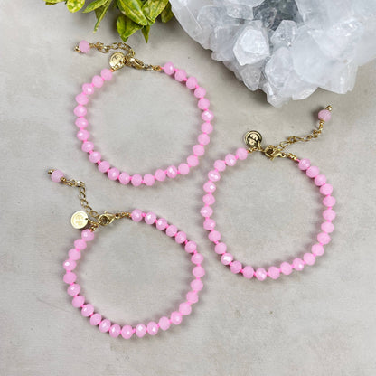 Pink Neon Crystal Beaded Handknotted Bracelet