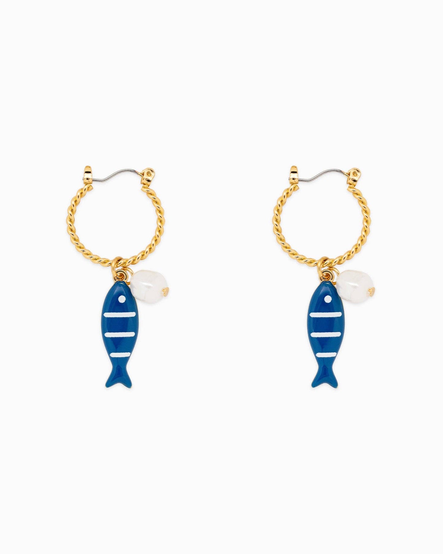 Marine Blue Pearl Fish Earrings