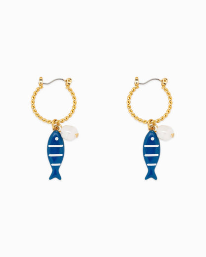 Marine Blue Pearl Fish Earrings