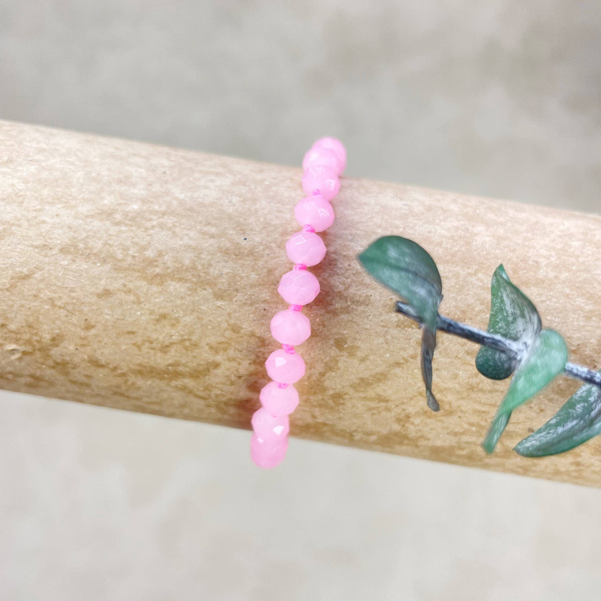 Pink Neon Crystal Beaded Handknotted Bracelet