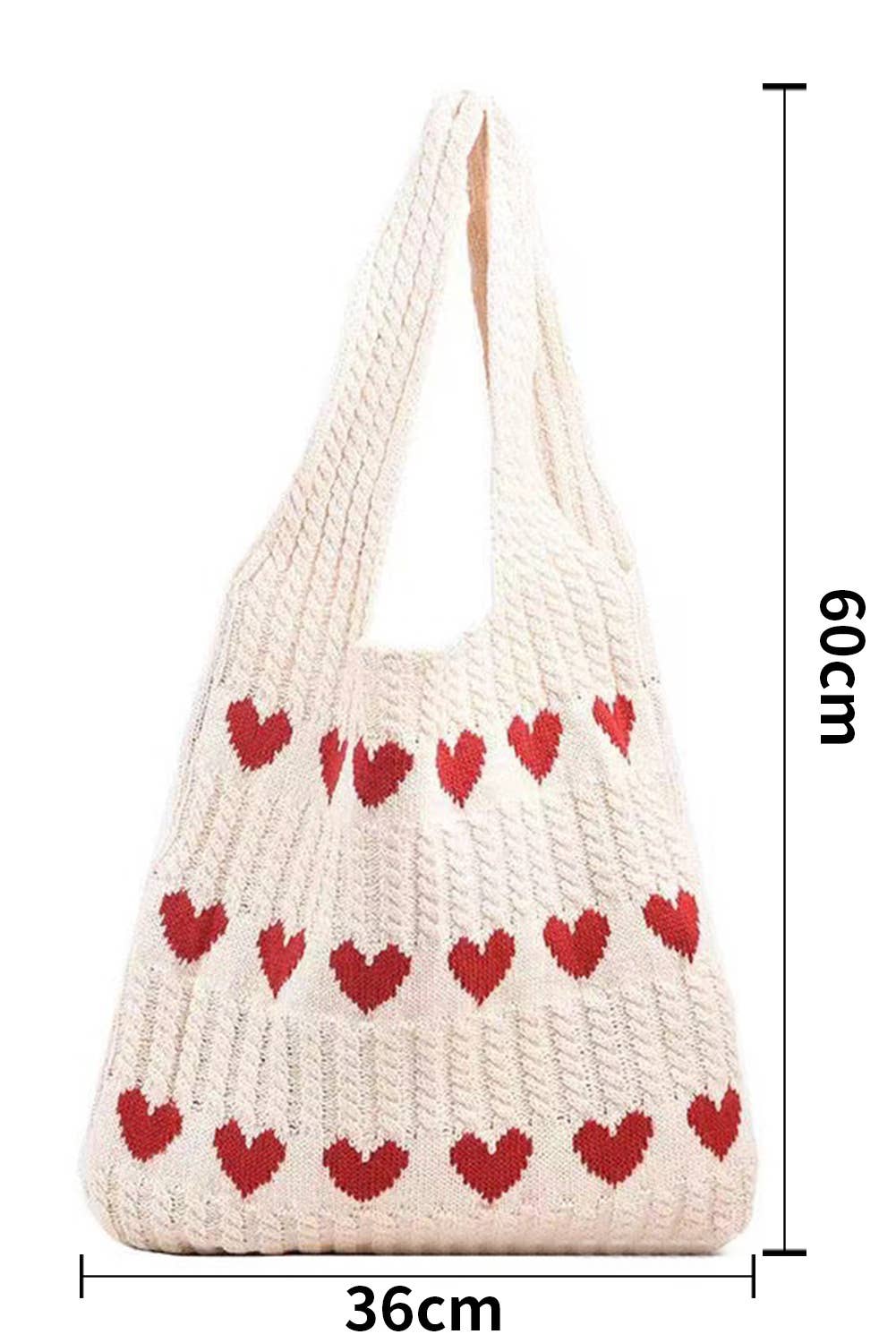 Heart Pattern Knit Tote Bag