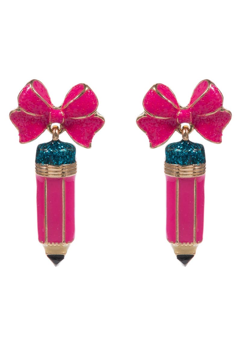 Teachers Day School Pencil Enamel Bow Post Earrings
