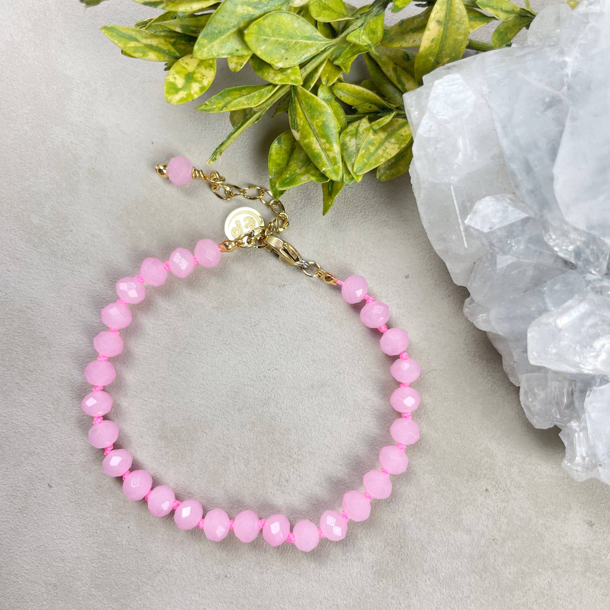 Pink Neon Crystal Beaded Handknotted Bracelet