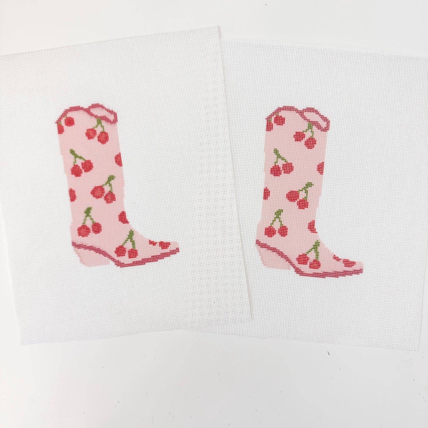 Cherry Cowgirl Boot Needlepoint Canvas | 18 Mesh