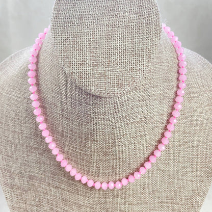 Pink Neon Crystal Beaded Handknotted Necklace