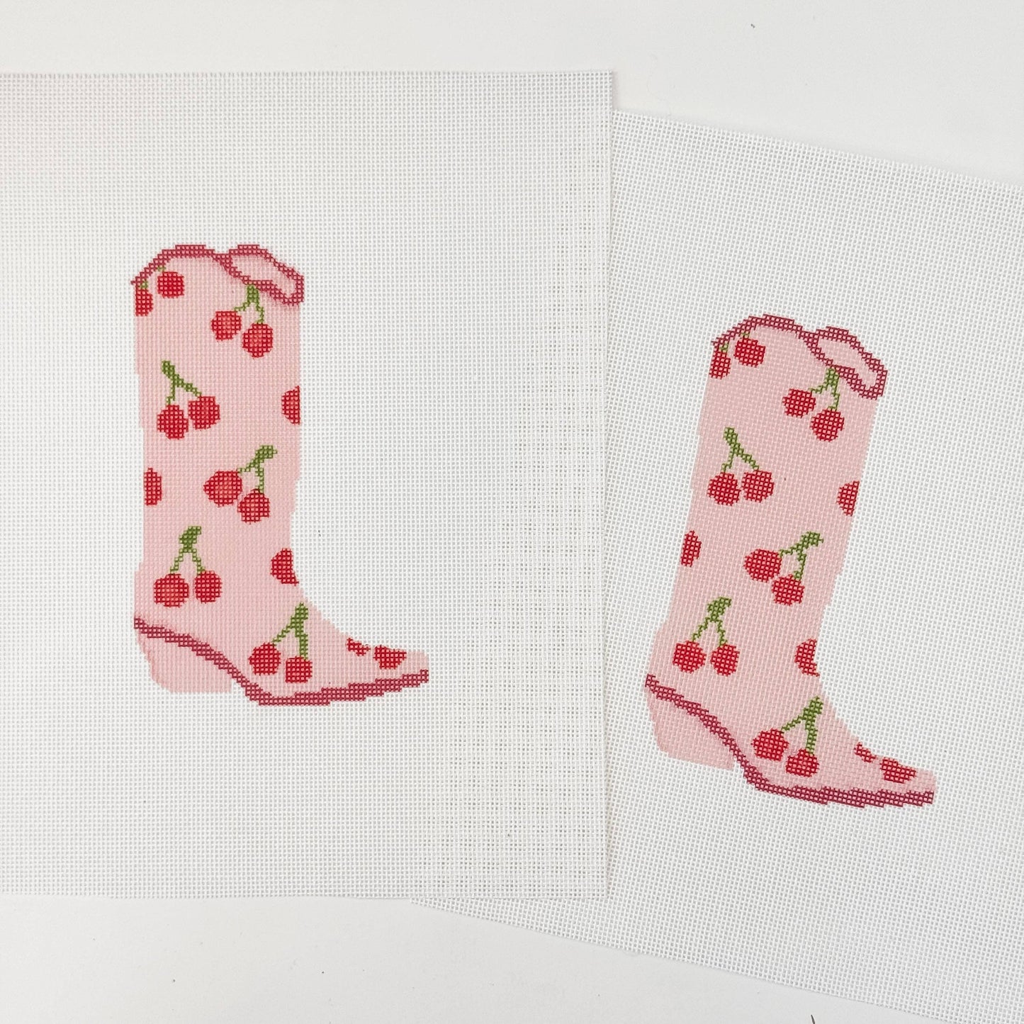 Cherry Cowgirl Boot Needlepoint Canvas | 18 Mesh