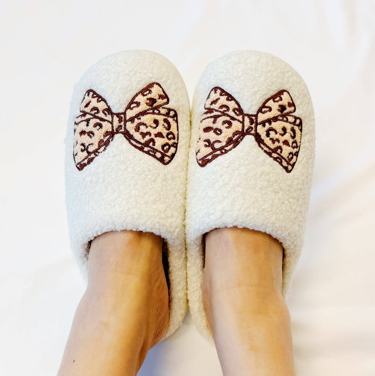 Leopard Bow Cozy Lounge Slippers