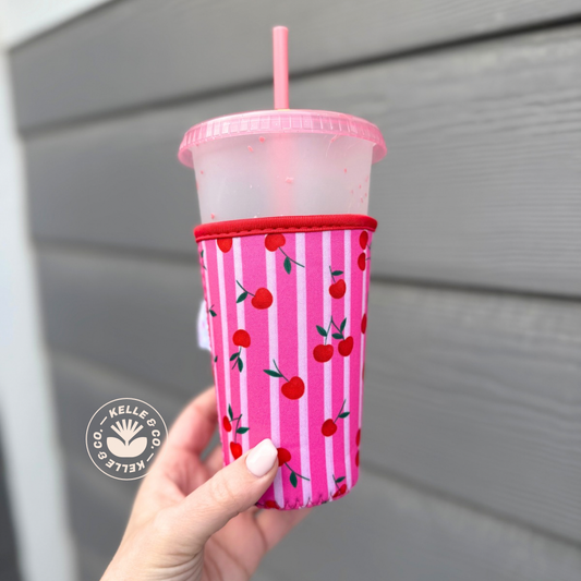 Cherry Stripes Reusable Coffee Sleeve