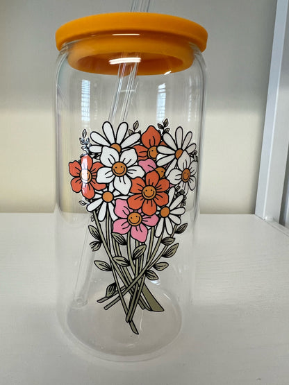 Happy Flowers Glass Cup