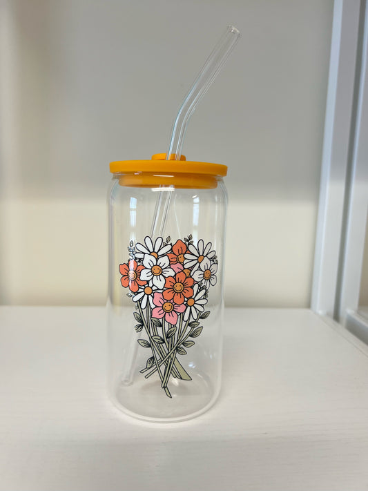 Happy Flowers Glass Cup