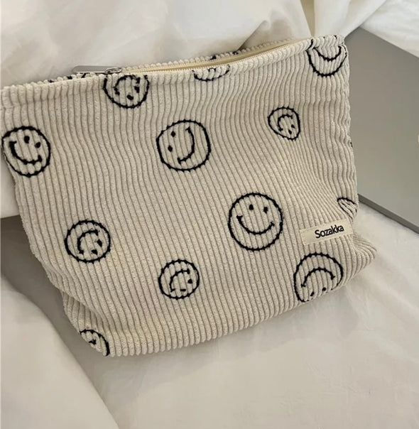 Happy Face Corduroy Cosmetic Bag